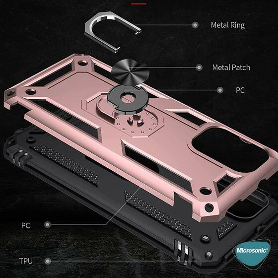 Microsonic Xiaomi Redmi Note 10 Kılıf Military Ring Holder Rose Gold