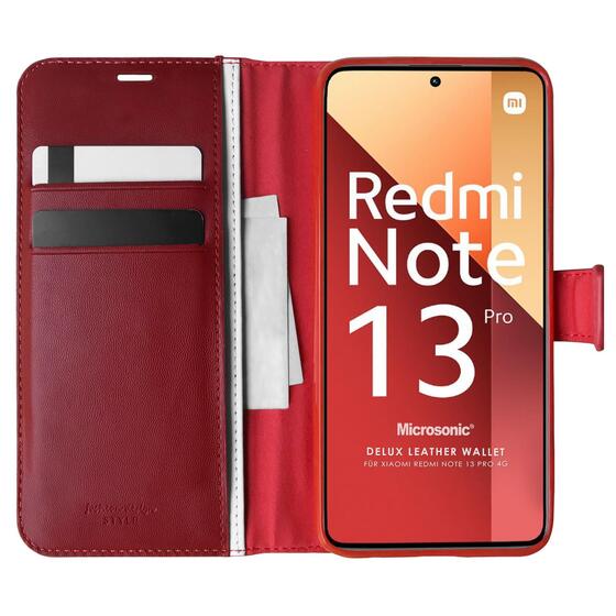 Microsonic Xiaomi Redmi Note 13 Pro 5G Kılıf Delux Leather Wallet Kırmızı