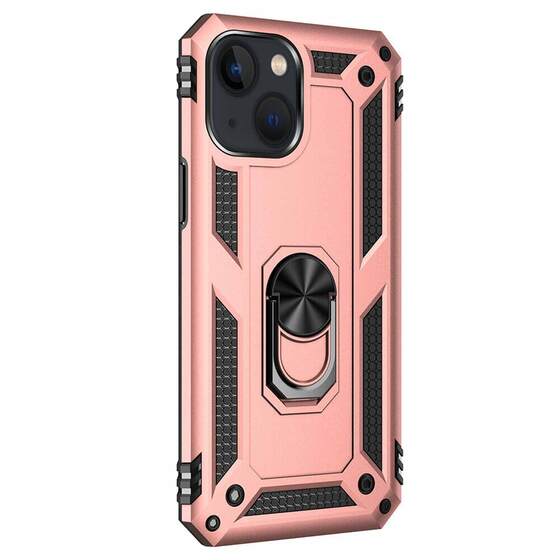 Microsonic Apple iPhone 15 Kılıf Military Ring Holder Rose Gold