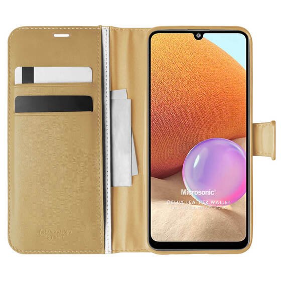 Microsonic Samsung Galaxy A32 4G Kılıf Delux Leather Wallet Gold