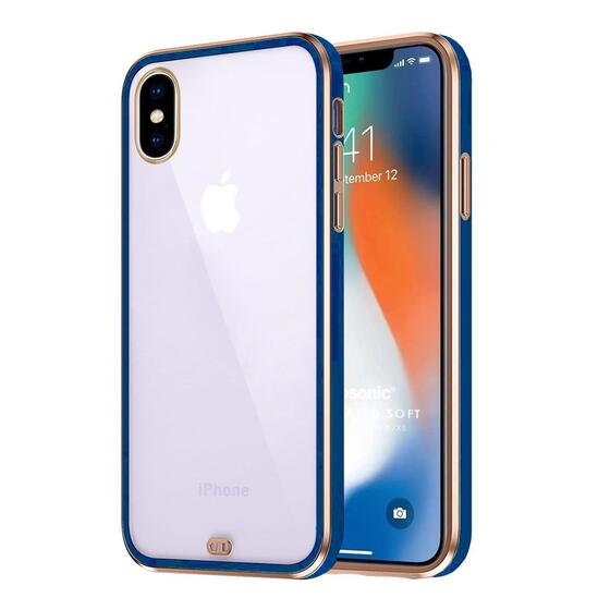 Microsonic Apple iPhone X Kılıf Laser Plated Soft Lacivert