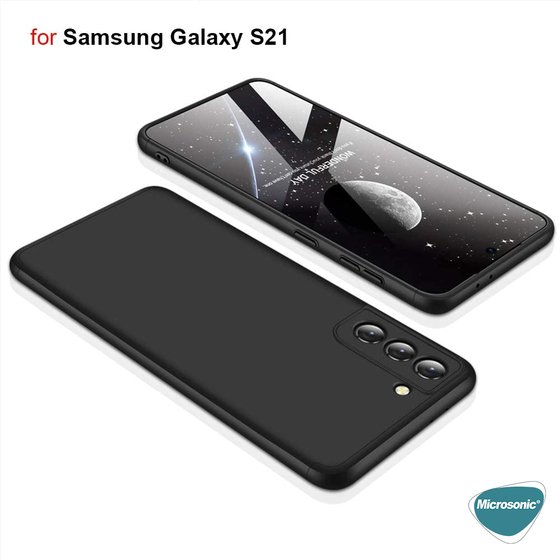 Microsonic Samsung Galaxy S21 Kılıf Double Dip 360 Protective Siyah Mavi