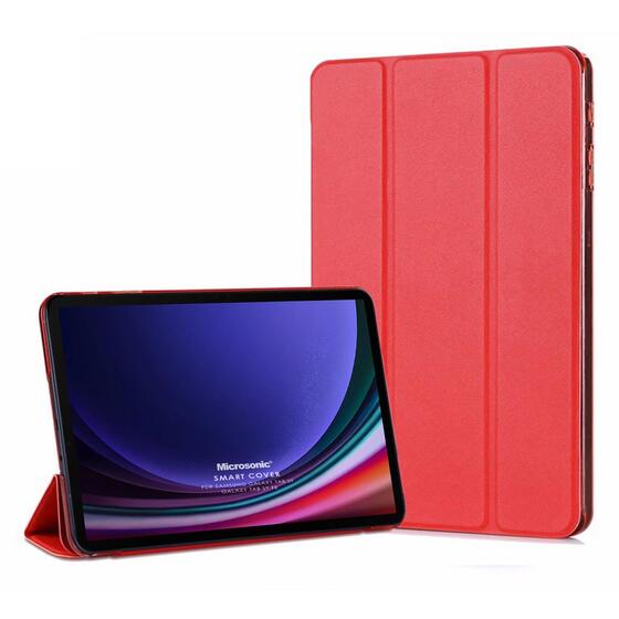 Microsonic Samsung Galaxy Tab S9 X710 Kılıf Slim Translucent Back Smart Cover Kırmızı