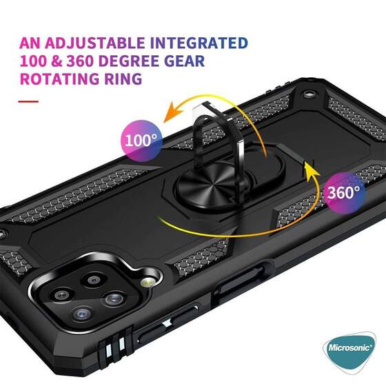 Microsonic Samsung Galaxy A22 4G Kılıf Military Ring Holder Kırmızı