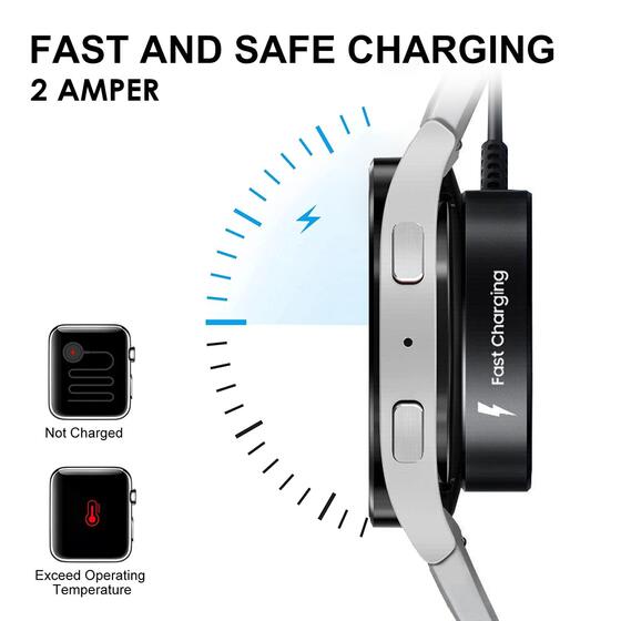 Microsonic Samsung Galaxy Watch FE Manyetik USB 2 Amper Şarj Kablosu Siyah