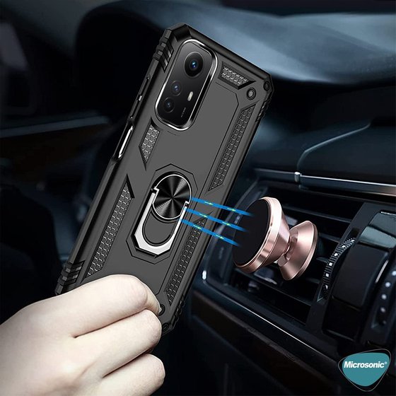 Microsonic Xiaomi Note 12S Kılıf Military Ring Holder Lacivert