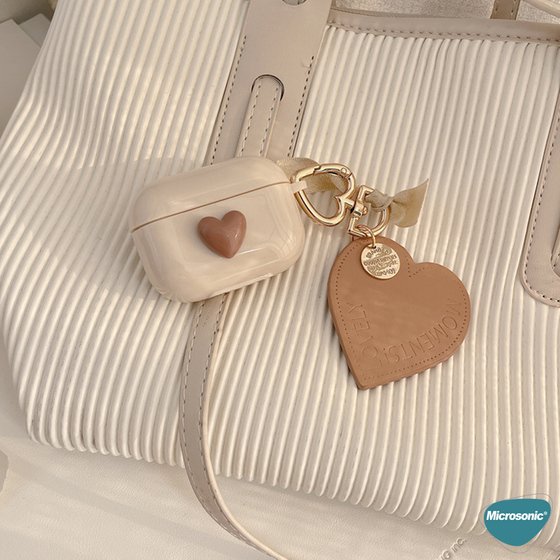 Microsonic Airpods 4.Nesil / ANC Kılıf Süslü Kalp Desenli Kahverengi