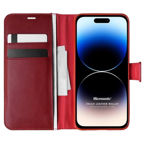 Microsonic Apple iPhone 14 Pro Kılıf Delux Leather Wallet Kırmızı