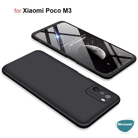 Microsonic Xiaomi Poco M3 Kılıf Double Dip 360 Protective Siyah Mavi