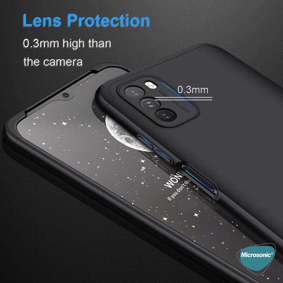 Microsonic Xiaomi Poco M3 Kılıf Double Dip 360 Protective Siyah Mavi