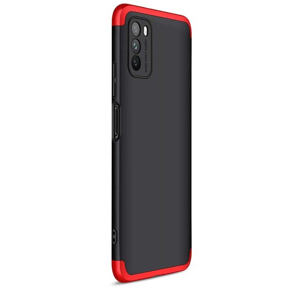 Microsonic Xiaomi Poco M3 Kılıf Double Dip 360 Protective Siyah Kırmızı