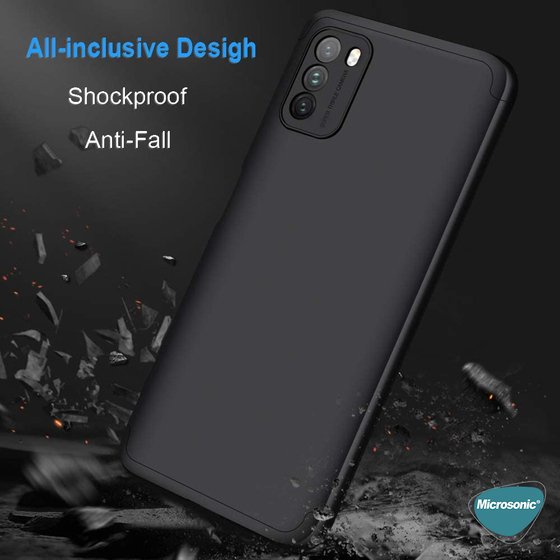 Microsonic Xiaomi Poco M3 Kılıf Double Dip 360 Protective Siyah Kırmızı