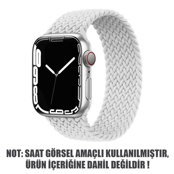 Microsonic Apple Watch SE 44mm Kordon, (Small Size, 127mm) Braided Solo Loop Band Beyaz