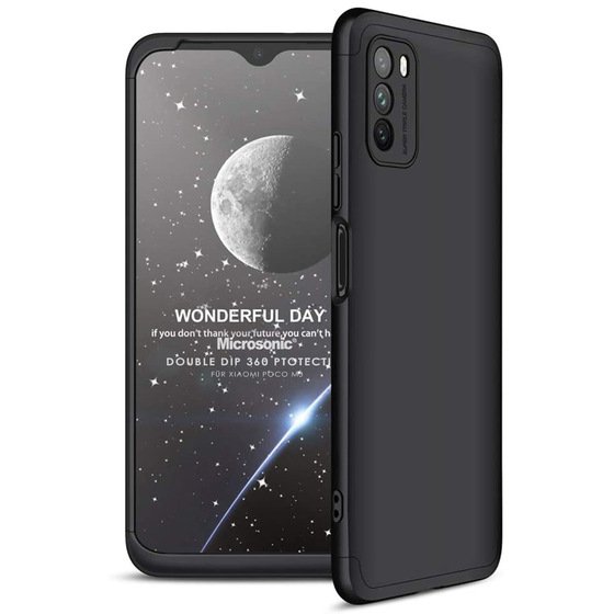 Microsonic Xiaomi Poco M3 Kılıf Double Dip 360 Protective Siyah