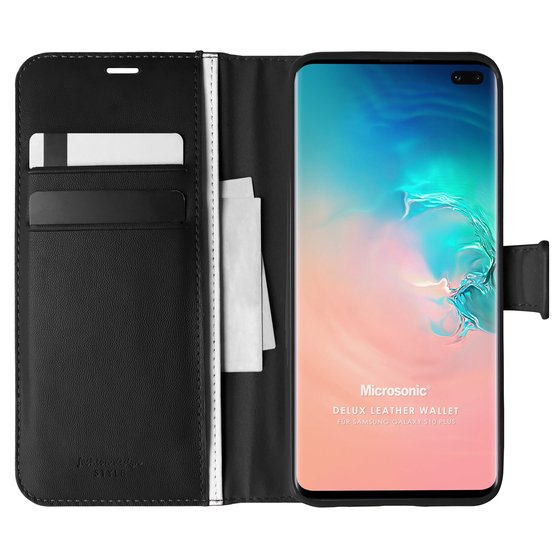 Microsonic Samsung Galaxy S10 Plus Kılıf Delux Leather Wallet Siyah