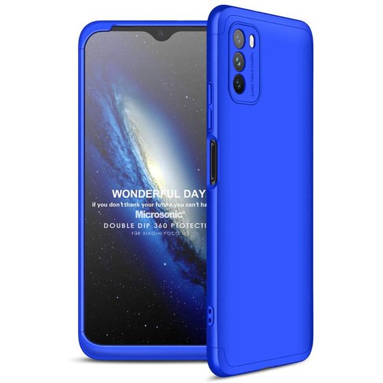 Microsonic Xiaomi Poco M3 Kılıf Double Dip 360 Protective Mavi