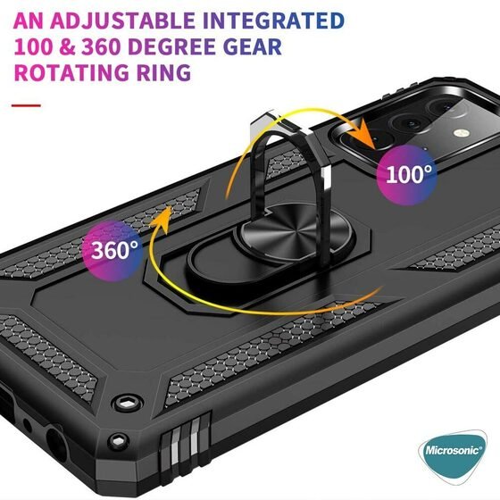 Microsonic Samsung Galaxy A72 Kılıf Military Ring Holder Gümüş