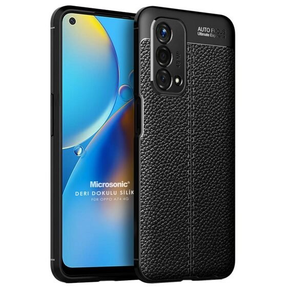 Microsonic Oppo A74 4G Kılıf Deri Dokulu Silikon Siyah