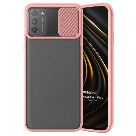 Microsonic Xiaomi Poco M3 Kılıf Slide Camera Lens Protection Pembe