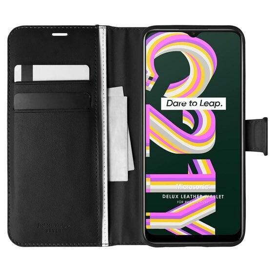 Microsonic Realme C21Y Kılıf Delux Leather Wallet Siyah