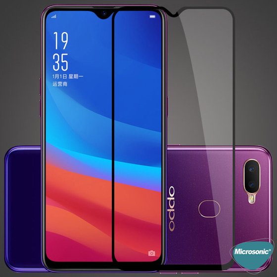 Microsonic Oppo A12 Tam Kaplayan Temperli Cam Ekran Koruyucu Siyah