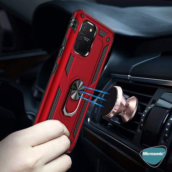 Microsonic Samsung Galaxy S10 Lite Kılıf Military Ring Holder Gümüş