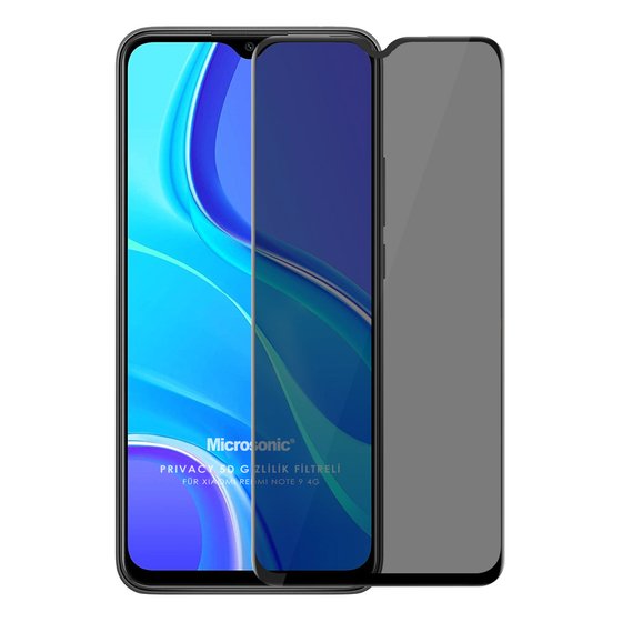 Microsonic Xiaomi Redmi Note 9 4G Privacy 5D Gizlilik Filtreli Cam Ekran Koruyucu Siyah