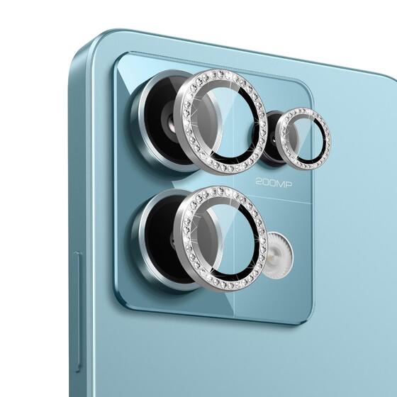 Microsonic Xiaomi Redmi Note 13 5G Tekli Diamond Taşlı Kamera Koruma Camı Gümüş