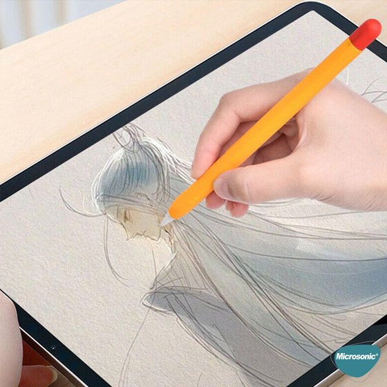 Microsonic Apple Pencil (2. nesil) Kılıf Mat Silikon Sarı Yeşil