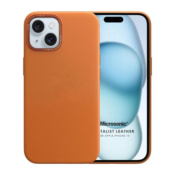 Microsonic Apple iPhone 15 Kılıf Metalist Leather Turuncu