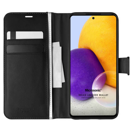 Microsonic Samsung Galaxy A72 Kılıf Delux Leather Wallet Siyah