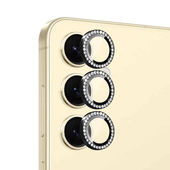 Microsonic Samsung Galaxy S24 Plus Tekli Diamond Taşlı Kamera Koruma Camı Siyah