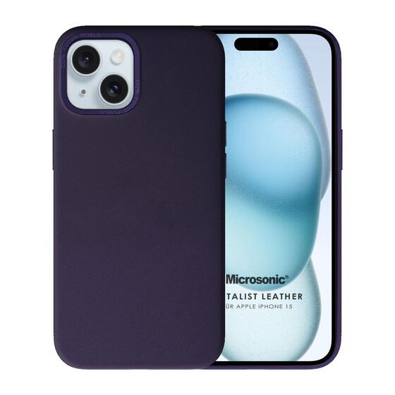 Microsonic Apple iPhone 15 Kılıf Metalist Leather Mor