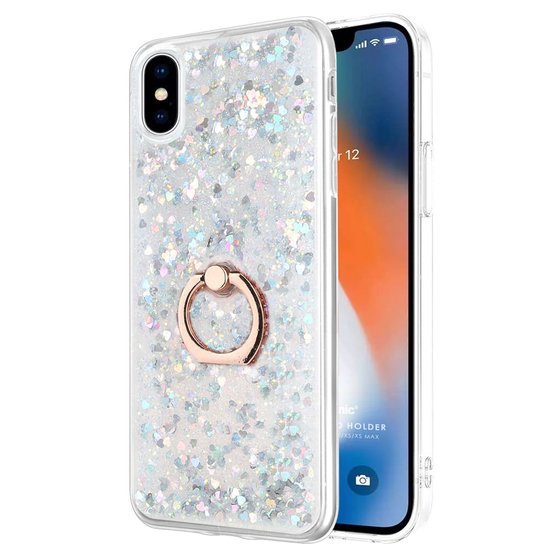 Microsonic Apple iPhone XS Max Kılıf Glitter Liquid Holder Gümüş