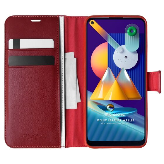 Microsonic Samsung Galaxy M11 Kılıf Delux Leather Wallet Kırmızı