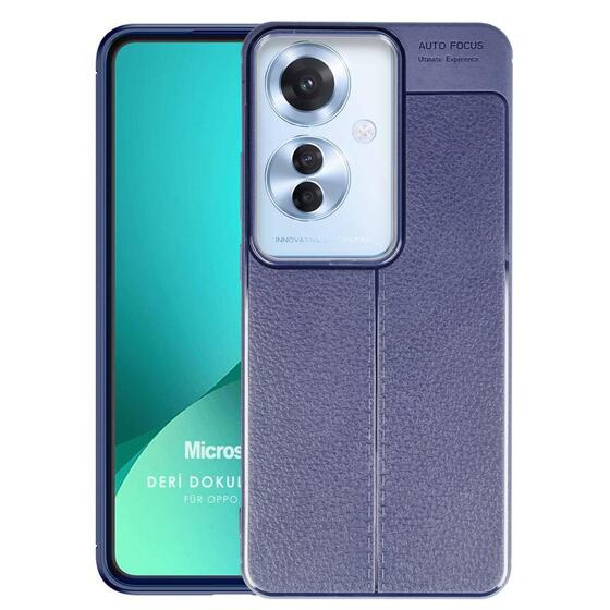 Microsonic Oppo Reno 11F Kılıf Deri Dokulu Silikon Lacivert