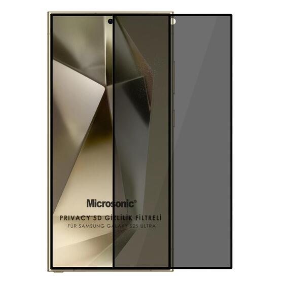 Microsonic Samsung Galaxy S25 Ultra Privacy 5D Gizlilik Filtreli Cam Ekran Koruyucu Siyah