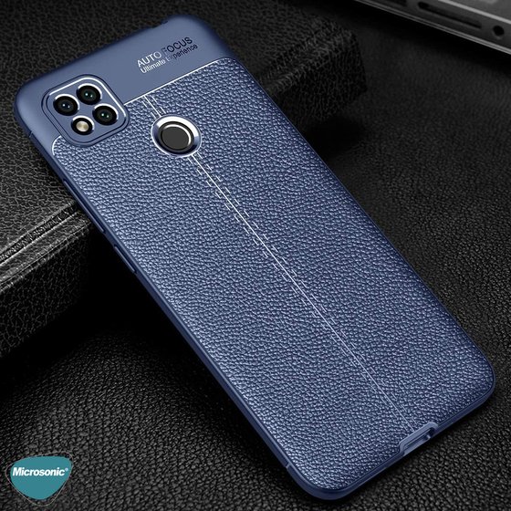 Microsonic Xiaomi Redmi 9C Kılıf Deri Dokulu Silikon Lacivert