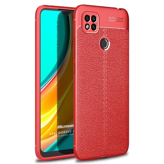 Microsonic Xiaomi Redmi 9C Kılıf Deri Dokulu Silikon Kırmızı