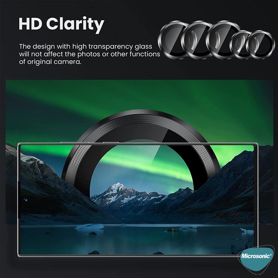 Microsonic Samsung Galaxy S25 Ultra Tekli Kamera Lens Koruma Camı Siyah