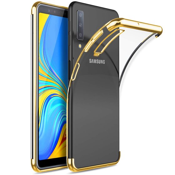 Microsonic Samsung Galaxy A7 2018 Kılıf Skyfall Transparent Clear Gold