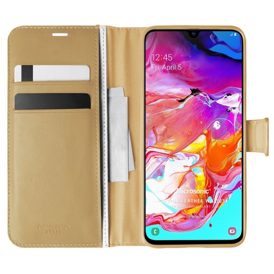 Microsonic Samsung Galaxy A70 Kılıf Delux Leather Wallet Gold