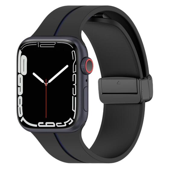 Microsonic Apple Watch Series 8 45mm Kordon Ribbon Line Siyah Lacivert