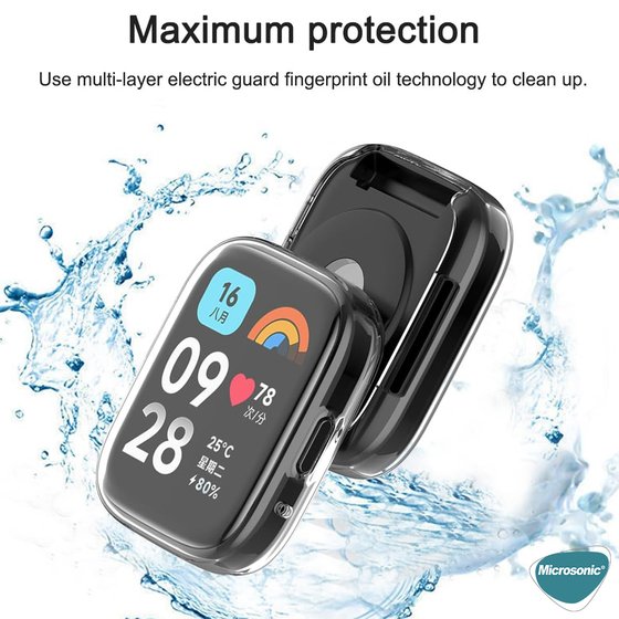 Microsonic Xiaomi Redmi Watch 3 Kılıf 360 Full Round Soft Silicone Şeffaf