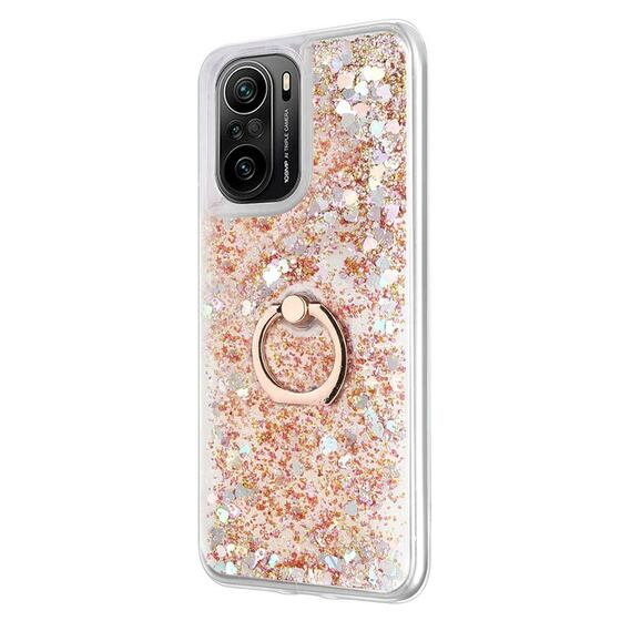 Microsonic Xiaomi Poco F3 Kılıf Glitter Liquid Holder Gold