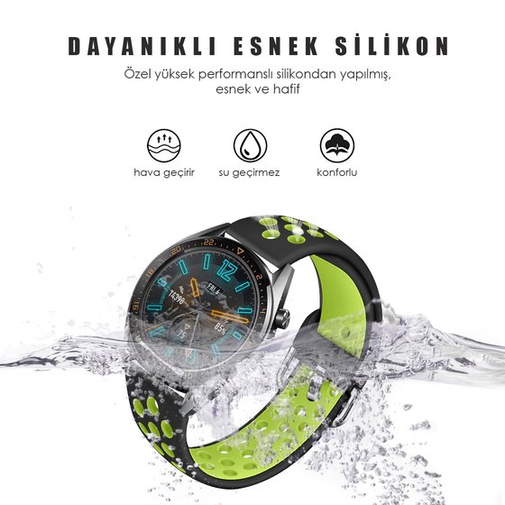 Microsonic Huawei Watch GT Sport Rainbow Sport Band Kordon Siyah Yeşil