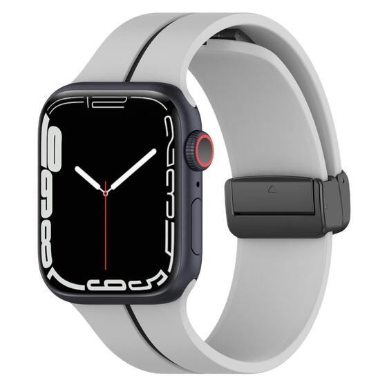 Microsonic Apple Watch Series 8 45mm Kordon Ribbon Line Gri Siyah