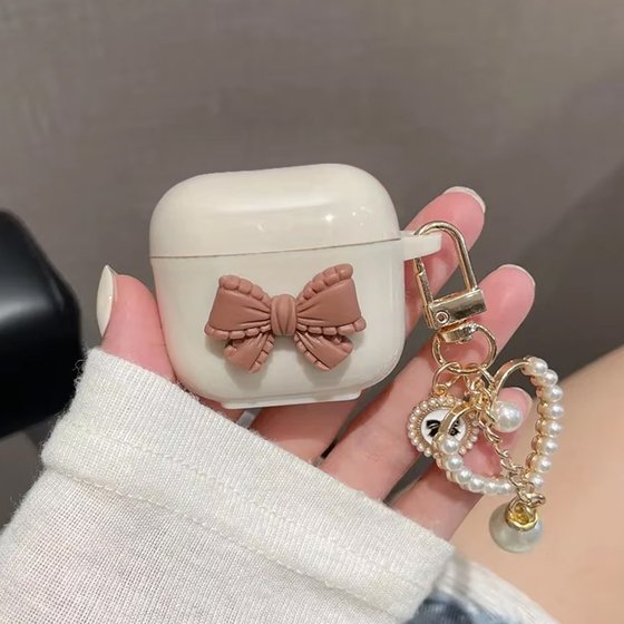 Microsonic Huawei FreeBuds SE 2 Kılıf Süslü Fiyonk Desenli Kahverengi