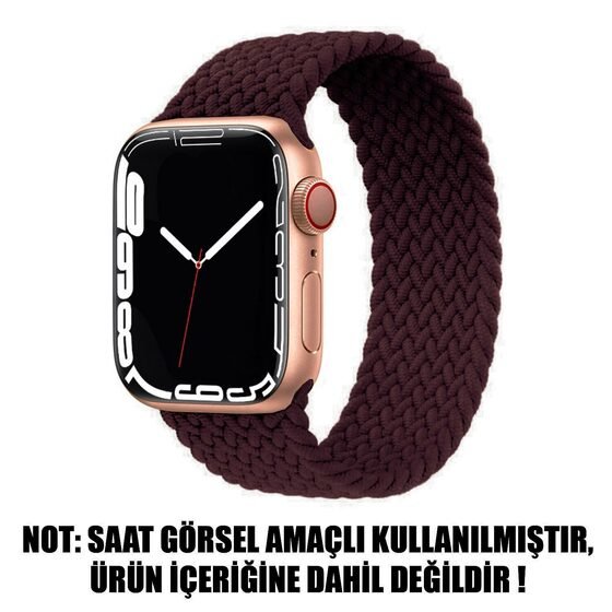 Microsonic Apple Watch Series 6 44mm Kordon, (Small Size, 127mm) Braided Solo Loop Band Koyu Bordo