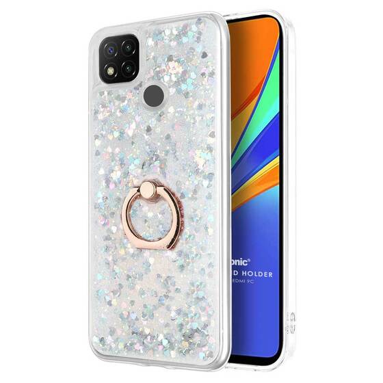 Microsonic Xiaomi Redmi 9C Kılıf Glitter Liquid Holder Gümüş